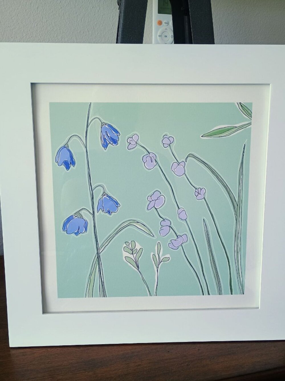 🩵🥬🪻EEUC FLOWER PRINT IN WHITE FRAME 15" X 15" COTTAGE HOME DECOR